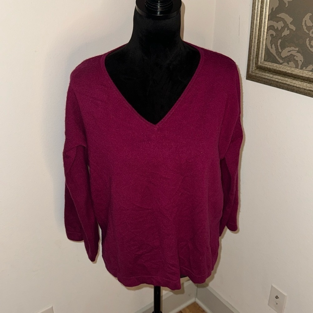 Pure Collection Merlot V-neck wool cashmere blend women’s‎ soft sweater Sz 4
